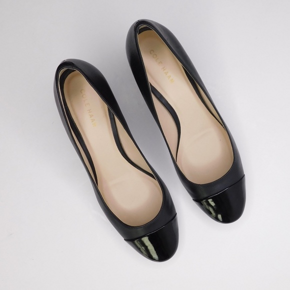 Cole Haan Shoes - COLE HAAN Dawna Black Leather Pumps Heels Patent Toe Caps Versatile ~ Size 7
